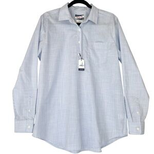 NWT Johnnie-O Tomi Pullover Poplin Tunic Shirt Sz L Gulf Blue Striped